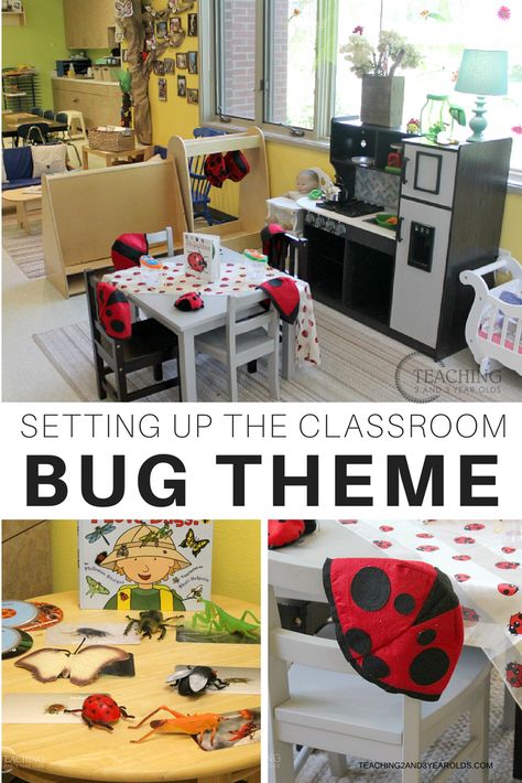 This week we are setting up the toddler and preschool classroom for the bug theme. We'll be doing lots of exploring inside and outside while learning about bees, butterflies, ladybugs, and other bugs! #themes #toddlers #preschool #classroom #teachers #bugs #kidsactivities #lessonplans #teaching2and3yearolds Insects Theme Classroom, Learning About Bees, Preschool Insects, Preschool Bug Theme, Preschool Set Up, Preschool Classroom Setup, Bug Activities, Insects Preschool, Bugs Preschool