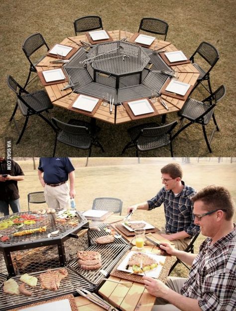 Best BBQ table ever!  Didn't really have a board for this but wanted to save it....would be great for a permanent camp/vacation site where the whole family (etc) gets together. Grilling Food, Bbq Table, Grill Table, Bbq Pit, Best Bbq, Bbq Grill, Outdoor Fun, Outdoor Cooking, My Dream Home