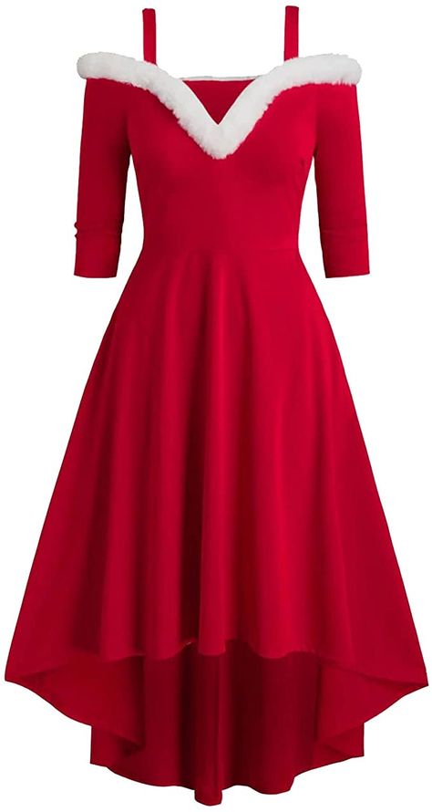 Vintage Christmas Dress, Winter Party Outfit, Xmas Dress, Christmas Dress Women, Party Kleidung, Vestido Plus Size, Puff Long Sleeves, Red Outfit, Vestido Casual