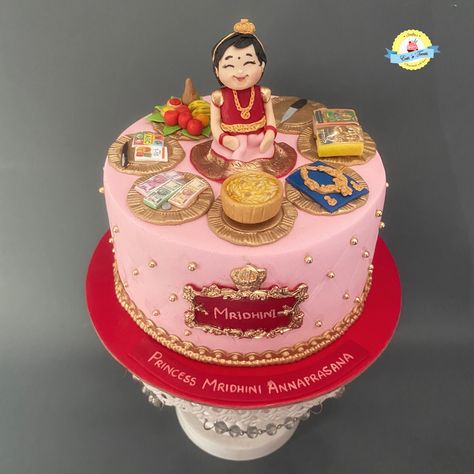 Rice Ceremony Cake Design, Annaprasana Cake Design, Rice Ceremony Cake, Annaprasana Items, Annaprasana Cake, Mukhe Bhaat, Baby Annaprasana Ideas, Weaning Ideas, Rice Ceremony