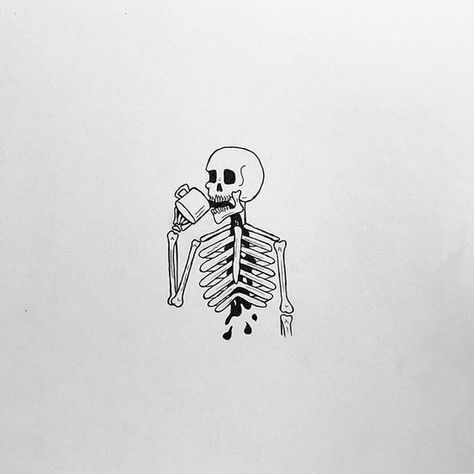 90s Tattoos, Nostalgic 90s, Petit Tattoo, Coffee Tattoos, Skeleton Tattoos, Black And White Illustrations, Skeleton Art, Tattoo Flash Art, Simplistic Tattoos