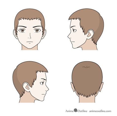 Drawing short anime hair front, back and side views Anime Side View, Manga Male, Short Guy, Side View Drawing, Anime Hairstyles Male, 3d Maya, Hair Front, Back Drawing, Female Base