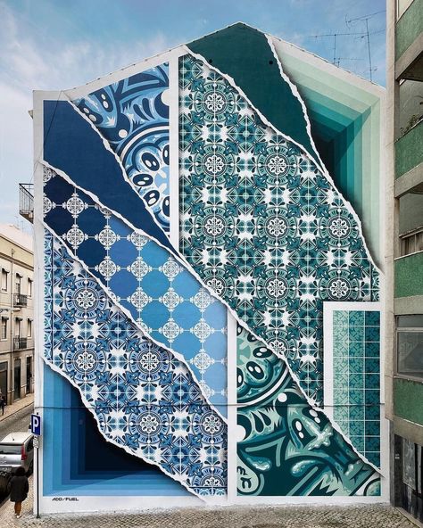 @gestalten on Instagram: “Portuguese visual artist Diogo Machado's latest urban intervention is a mural in Lisbon's historic Graça neighborhood. Reinterpreting the…” Street Art News, Blue And White Art, Urban Intervention, Wynwood Walls, Mosaic Murals, Positive Art, Art Programs, Lisbon Portugal, Street Artists