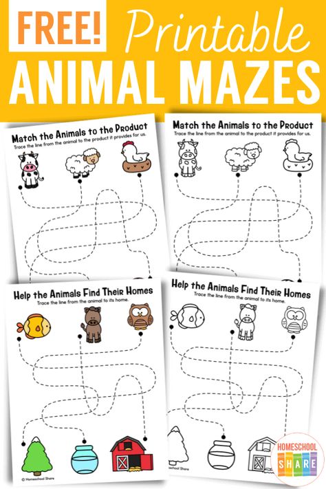 Animal Homes Preschool, Animal Habitats Preschool, Mazes Printable, Printable For Preschool, Sunday School Printables, Farm Animals Preschool, Spring Preschool Activities, Tracing Activities, Animal Activities For Kids