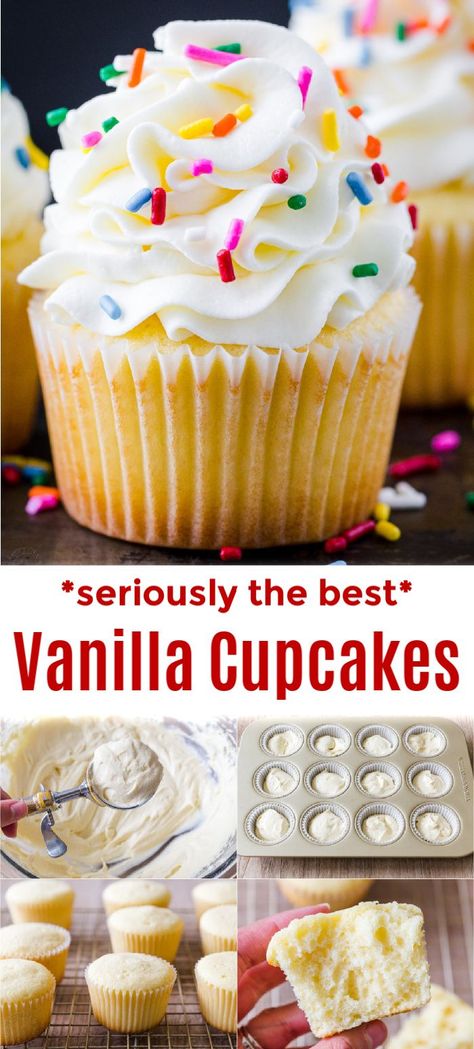 Vanilla Cupcake Variations, Fluffy Cupcake Recipe, Buttermilk Cakes, Moist Vanilla Cupcake Recipe, Vanilla Cupcakes From Scratch, Mm Cupcakes, Fluffy Vanilla Cupcake Recipe, Graduation Snacks, Geek Recipes