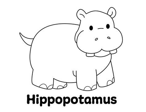 Hippo Coloring Page from LittleBeeFamily.com H For Hippo Craft, Hippo Template Free Printable, Hippo Template, Hippo Coloring Pages, Hippo Crafts, Hippo Drawing, Preschool Zoo Theme, Coloring Pages Activities, English Flashcards