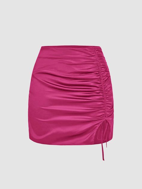 Hot Pink Elegant Collar  Woven Fabric Plain Bodycon Embellished Slight Stretch Spring/Fall Women Bottoms Cute Pink Skirts, Hot Pink Skirts, Hot Pink Skirt Outfit, Pink Skirt Outfits, Pink Skirts, Hot Pink Skirt, Pink Bottoms, Women Bottoms, Normal Clothes