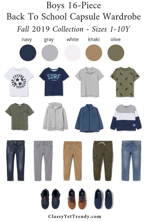 Kid & Teen Capsule Wardrobes Archives - Classy Yet Trendy Boys Capsule Wardrobe, Boys Back To School Outfits, Kids Outfits Boys, Kids Capsule Wardrobe, Boy Fashion Outfits, Back School Outfits, Skirt Classy, Travel Minimalist, Boys School Outfits