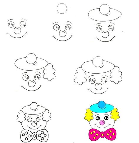 7 Simple Steps To Create A Clown Face Drawing – How to Draw A Clown Face How To Draw A Clown Face, Clown Face Drawing Easy, Cute Clown Drawing, Clown Drawing Easy, Clown Face Drawing, Simple Face Drawing, Clown Drawing, Geometric Shapes Drawing, Drawing Kids