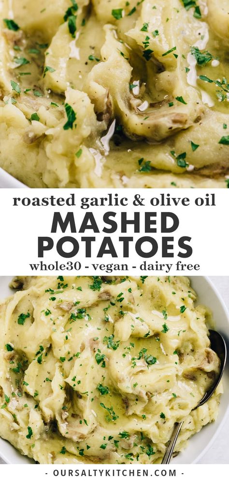 Olive Oil Mashed Potatoes, Dairy Free Thanksgiving, Dairy Free Mashed Potatoes, Garlic And Olive Oil, Gluten Free Thanksgiving, Dairy Free Dinner, Mashed Potato Recipes, Vegan Thanksgiving, Gluten Free Dairy Free Recipes