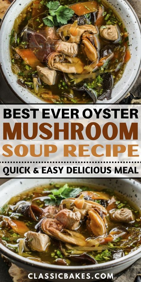 Oyster Mushroom Soup, Vegan Oyster Mushroom, Vegan Mushroom Soup, Oyster Mushroom Recipe, Mushroom Soup Recipe, Soup Noodles, Tofu Soup, Mushroom Soup Recipes, Plant Based Diet Recipes