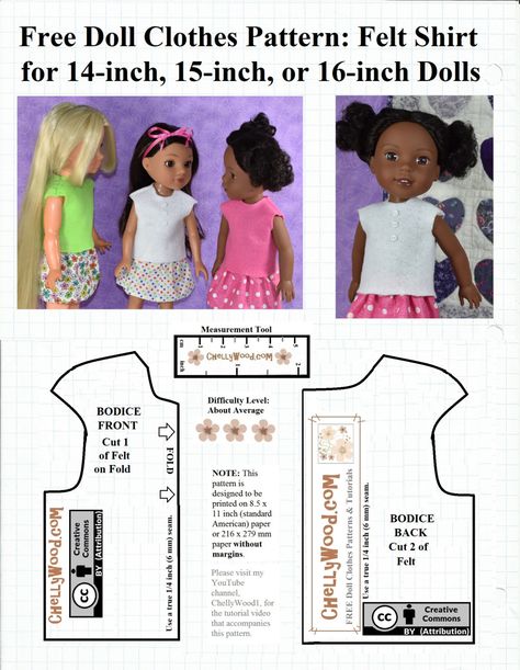 It's a little easier to download and print this free doll shirt pattern if you use this link. I've also got a new tutorial showing how to download and print my free patterns, in case you're new to that. Click here to view my helpful "How to print patterns" tutorial. Yesterday I gave you the… Wellie Wishers Patterns Free, Muñeca Baby Alive, Crissy Doll, Baby Doll Clothes Patterns, Girls Clothes Patterns, Doll Patterns Free, Wellie Wishers Dolls, Doll Clothes Pattern, Doll Clothes Patterns Free