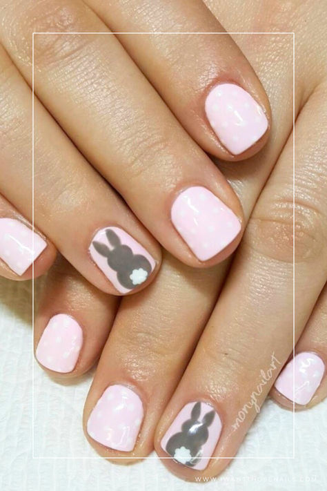 short easter nails with bunny Short Easter Nail Ideas, Girls Easter Nails, Easter Nail Designs Pastel, Easter Bunny Nails Design Spring, Easter Nails Design 2024, Easter Nail Polish Ideas, Cute Easter Nails Short, Nails With Bunnies, Pastel Easter Nails Short