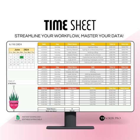 📌Weekly Time Sheet, Employee Time Tracker, Clock in and Out Timesheet, Freelancer Template, Trucking Time Sheet Template Excel Spreadsheet This is a Google sheets Spreadsheet that helps you to keep track of your hourly time sheet for the week. You can calculate your time for this pay pay period if you get paid once or twice a month or weekly. This is great for time tracking to clock in and clock out for employee time management. No need for difficult software to use. This is an easy to use goog Budgeting Tools, Time Tracker, Office Suite, Budget Spreadsheet, Excel Spreadsheets, Google Sheets, Legal Advice, Internet Connections, Financial Advisors