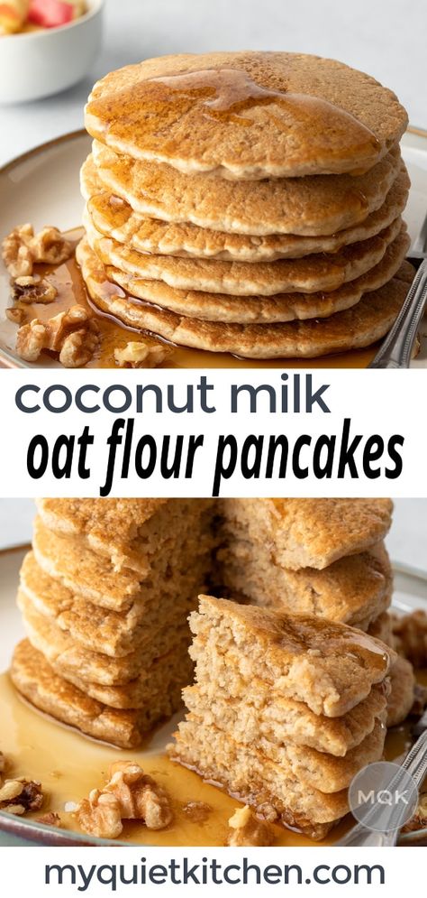 Vegan Oats Pancakes, Coconut Milk Breakfast Recipes, Coconut Milk Breakfast, Coconut Milk Pancakes, Colorful Meals, December Recipes, Plant Based Pancakes, Oat Flour Pancakes, Oat Flour Recipes