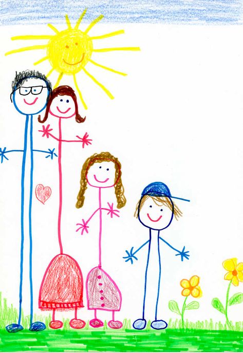 Happy Family Images, Family Picture Drawing, Drawings In Pencil, Drawing Pictures For Kids, Kindergarten Drawing, Animal Masks For Kids, Drawing Happy, S Drawing, Children Drawing