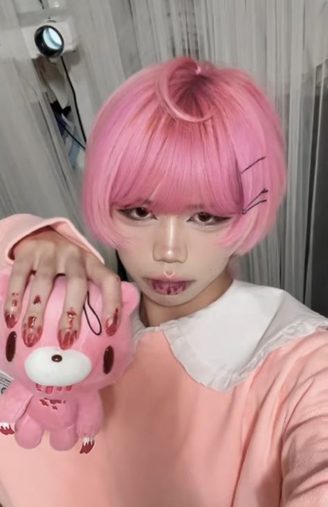 Gloomy Bear Inspired Makeup, Gloomy Bear Makeup, Cyberpunk Hairstyles, Bear Makeup, Cool Hair, Kawaii Boy, Gloomy Bear, Cute Pikachu, Kawaii Hairstyles