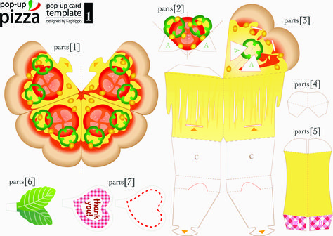 Pizza 3D Pop-Up Card - style3dcard - Pattern  1 Pizza Pop Up, Pop Up Pizza, Pop Up Template, Kirigami Patterns, Diy Pop Up Book, Pop Up Card Templates, Pop Up Art, Paper Pop, Hello Kitty Coloring