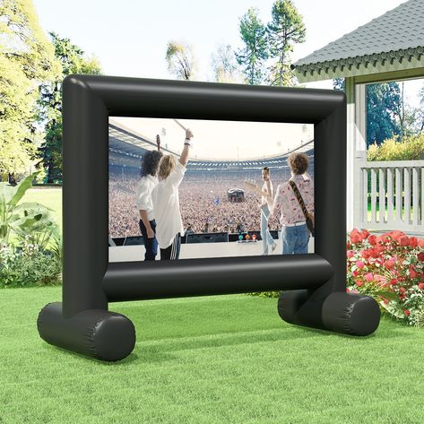 Have a party to end all parties with this projector screen with stand. Whether it is a family movie night, birthday party, block party, or an event at the local school, the inflatable movie screen will make it a hit! FUFU&GAGA 132-in L x 55.2-in W x 105.6-in H Inflatable Internal Fan Movie Screen in Black | KF020146-14-01-03 Outdoor Movie Projector Screen, Movie Projector Screen, Pool Movie, Outdoor Projector Screen, Inflatable Movie Screen, Rear Projection, Inflatable Bounce House, Outdoor Projector, Movie Projector