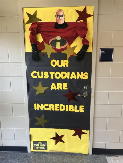 Custodian Appreciation Day for McCallister Elementary Custodian Appreciation Door Decorations, Custodian Appreciation Day Ideas, Janitor Door Decoration, Librarian Appreciation Ideas Gifts, Sro Appreciation Day, Custodian Door Decoration, National Custodian Day Ideas, School Custodian Appreciation Gifts, Custodial Appreciation Ideas