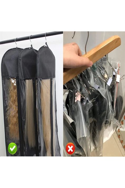 Hair Extension Display, Hair Extension Storage, Extension Display, Wig Storage, Storage Hanging, Curly Hair Extensions, Black Wig, Plastic Design, Clean Hair