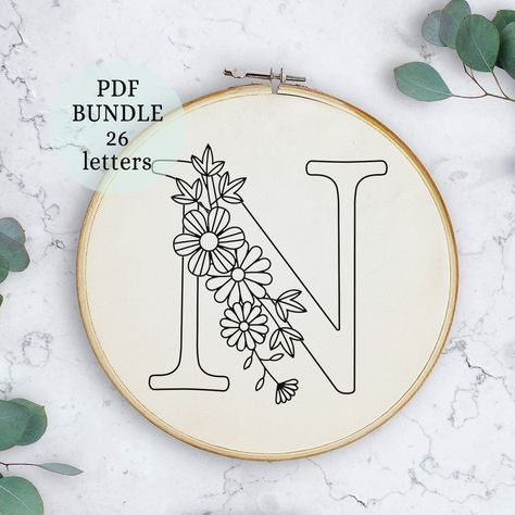 Floral Alphabet Embroidery PDF Pattern, Spring alphabet letters, Digital Download, Letter Embroidery with Flowers, Floral Monogram, alphabet Embroidery Patterns Free Templates, Spring Alphabet, Hand Embroidery Letters, Monogramm Alphabet, Diy Embroidery Projects, Alphabet Embroidery, Hand Embroidery Patterns Free, Ith Machine Embroidery, Digital Embroidery Patterns