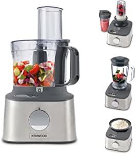 Kenwood Multipro Compact+ FDM312 SS, 5-in-1 Compact Food Processor, Stainless Steel, 2.1 L Capacity, digital weighing scale, Jug Blender, Spicemill, 2x Smoothie Blender, 800 W Kenwood Food Processor, Digital Weighing Scale, Smoothie Blender, Weighing Scale, Food Processor, Drink Holder, Steel Design, Food Preparation, Juicer