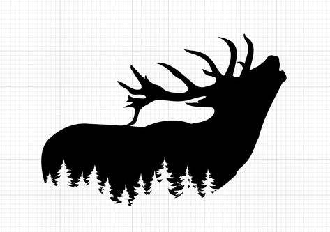 Elk and trees car decal made with Oracal 651 permanent weather resistant vinyl. Elk Images, Elk Drawing, Elk Silhouette, Moose Painting, Crochet Graphgan, Hunting Tattoos, Cricut Svgs, Pumpkin Carvings, Hunting Decor