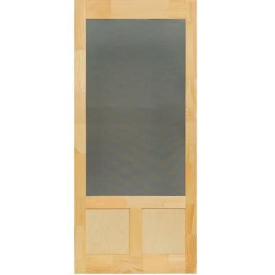 36 in. x 80 in. Elmwood Natural Pine Screen Door Wood Storm Doors, Retractable Screen Door, Wood Screen Door, Wooden Screen Door, Retractable Screen, Screen Doors, Storm Door, Windows Exterior, Door Installation