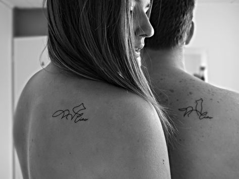 Fox Couple Tattoo, Wolf Tattoo Couple, Matching Fox Tattoos, Line Fox Tattoo, Tattoo Couple, Couple Tattoo, Fox Tattoo, Fox Ears, Wolf Tattoo