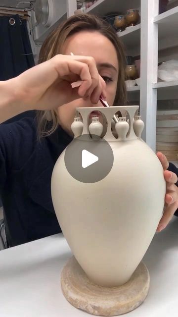 United Artisans and Craftsmen on Instagram: "2 days of work in 50 seconds 🏺🙌 first, wheel throwing the main vase body and then decorating it with hand-thrown miniature copies of the main vase. Such a classical design with contemporary feel!   Follow @rise.of.artisans for more  #riseofartisans   By @juliette_vivien_ceramic  . . . . . . #pottery #potterystudio #potterylife #potterylove #artisans #handmadevase #claylove #claywork #potteryworkshop #satisfying #satisfyingvideos #potterywheel #wheelthrownpottery #wheelthrowing #processvideo #potteryprocess #contemporaryceramics"