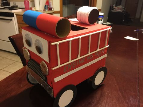 Fire Truck Valentines, Truck Valentines Boxes, Diy Fire Truck, Valentine Boxes For Boys, Box Valentine, Valentine Boxes, Valentines Box, School Boxes, Valentine Craft