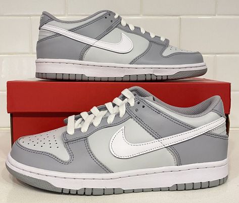 Nike Dunk Low Two-Toned Grey Pure Platinum Wolf Grey GS Sz 7Y /Wmn 8.5 DH9765-001. Brand new in box. Shipped via FedEx. Shoes are Grade School Size 7Y equivalent to Womens 8.5 Feel free to ask questions. Thanks for looking! Dunks Outfit, Nike Shoes Jordans, Cute Nike Shoes, Hype Shoes, Shoe Inspo, Cute Nikes, Swag Shoes, Grey Nikes, Grey Shoes