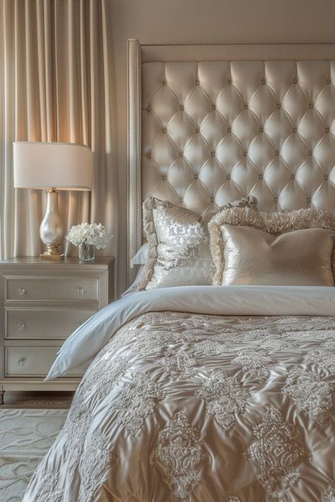 Contemporary Glam Bedroom, French Country Living Room Decor, Bedroom Ideas Interior Design, Champagne Bedroom, Country Living Room Decor, Decorating Ideas Bedroom, Romantic Bedrooms, Royal Bedroom, Glam Bedroom Decor