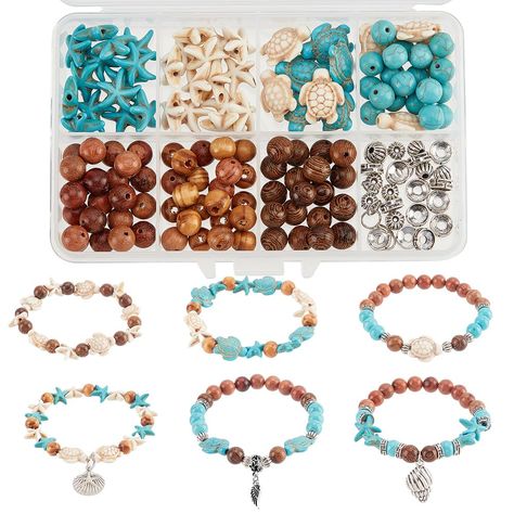 PRICES MAY VARY. [SUMMER OCEAN BRACELETS]: The clever combination of wood and turquoise not only allows you to feel the atmosphere of the ocean, but also brings you closer to nature with wooden beads. It feels like lying on a wooden chair, basking in the sunshine on the beach by the sea. [DIY 6 SETS BRACELETS MAKING KIT]: All the accessories in the box can be made into 6 sets bracelets in sufficient quantity to meet your daily DIY needs. Turquoise has a beautiful meaning of luck and success, mak Ocean Bracelet, Animal Beads, Bracelet Making Kit, Bracelets Making, Beautiful Meaning, Summer Ocean, Jewelry Making Kits, Turtle Charm, Jewelry Making Kit