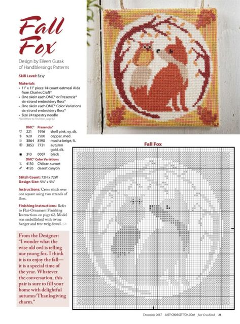 Gallery.ru / Фото #21 - Just Cross Stitch 2017 декабрь - tymannost Free Fox Cross Stitch Pattern, 2023 Cross Stitch, Fox Cross Stitch Pattern Free, Fox Cross Stitch Pattern, Fox Cross Stitch, Autumn Cross Stitch Patterns, Fall Cross Stitch, Fox Crafts, Cross Stitch Freebies