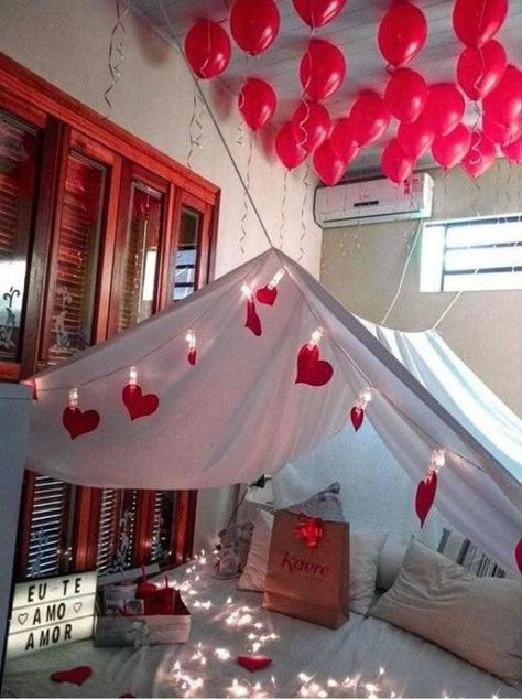 Valentine’s Day Room Set Up, Happy Birthday Decoration Ideas, Birthday Decoration Ideas At Home, Romantic Room Surprise, Romantic Dinner Decoration, Birthday Decoration Ideas, Happy Birthday Decoration, Surprise Birthday Decorations, Romantic Room Decoration