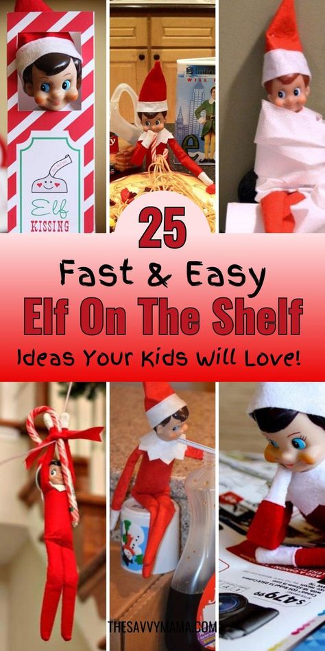 A collage of six hilarious Elf on the Shelf setups, featuring creative and funny ideas that are perfect for toddlers and older kids. Each elf is shown in a playful and mischievous pose, from wrapping itself in paper towels to drinking syrup and hanging from a candy cane. Elf Ideas For Older Kids, Elf Ideas Easy Funny, Goodbye Elf, Elf On Shelf Funny, Simple Elf On The Shelf, Elf Writing, Elf Ideas Easy, Easy Elf On The Shelf, Elf Funny