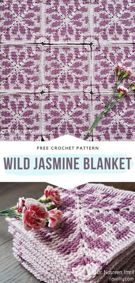 Wild Jasmine Blanket Free Crochet Pattern This pattern is widely beautiful! It certainly proves that floral inspirations always result in beautiful designs, right? With these tapestry crochet squares in your repertoire, you can make classy blankets and bold bedspreads. Everything depends on the colors you use! #crochetsquare #crochetblock #flowercrochetsquare #tapestrycrochet #freecrochetpattern Wild Jasmine, Crocheted Blanket, Flower Tapestry, Crochet Motif Patterns, Tapestry Crochet Patterns, Crochet Blocks, Manta Crochet, Crochet Tapestry, Crochet Square Patterns