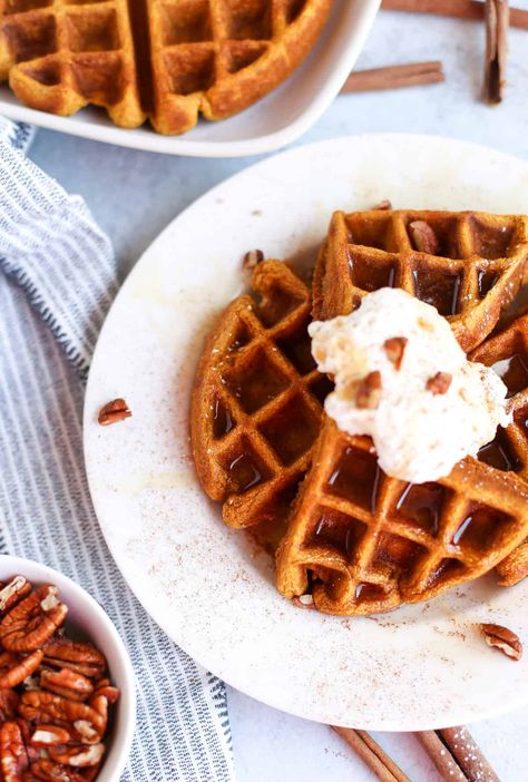 A healthier twist on the typical Pumpkin Waffle recipe. These waffles are not only delicious and healthy but they are freezer friendly! Pancake Mix For Waffles, Pumpkin Waffles Healthy, Healthy Pumpkin Waffles, Pumpkin Waffle Recipe, Pumpkin Waffles Recipe, Make Waffles, Best Freezer Meals, Thriving Home, Healthy Waffles