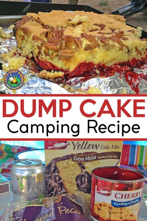 Dutch Oven Dump Cake, Dutch Oven Desserts, Camping Dessert Recipes, Cherry Dump Cake Recipe, Dutch Oven Camping Recipes, Cake Varieties, Dump Cake Recipe, Dutch Oven Camping, Camping Desserts