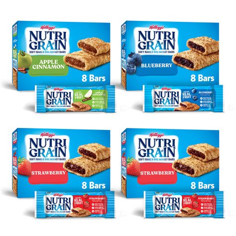 Kellogg's Nutri-Grain, Soft Baked Breakfast Bars, Variety Pack, Good Source of 8 Vitamins and Minerals, 2.6lb case (4 Count) Baked Breakfast Bars, Whole Grain Snacks, Breakfast Cereal Bars, Snacks Kids, Baked Breakfast, Gourmet Food Store, Balanced Breakfast, Breakfast Bites, Soft Bakes