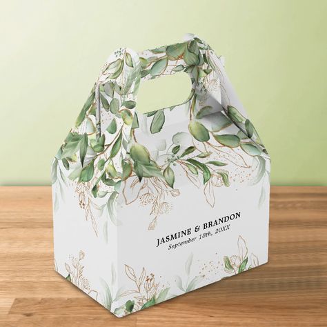 Elegant Eucalyptus Greenery Wedding Favor Box Wedding Favor Boxes Elegant, Wedding Favor Box, Watercolor Green, Eucalyptus Greenery, Elegant Watercolor, Eucalyptus Wedding, Wedding Favor Boxes, The Wedding Date, Gold Leaves