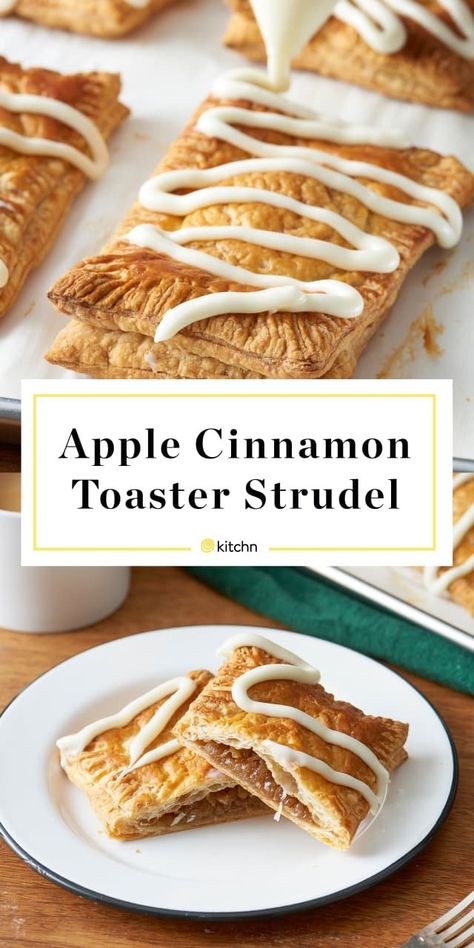 Apple cinnamon toaster strudels are perfect for those who like something sweet for breakfast. They pack in the fall flavors with ingredients like apple, brown sugar and cinnamon. These would even work as a cute autumn dessert! Toaster Strudel Recipe, Homemade Toaster Strudel, Apple Strudel Recipe, Icing Drizzle, Toaster Strudel, Strudel Recipes, Apple Strudel, Vegetarian Bake, Apples And Cheese