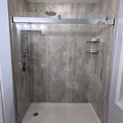 Shower Replacement Kits with Base, Walls & Doors - Innovate Building Solutions Corner Shower Kit With Walls, Walk In Shower Kits, Modern Minimalist Farmhouse, Shower Replacement, Shower Stall Kits, Shower Alcove, Accessible Bathroom Design, Shower Wall Kits, Minimalist Farmhouse