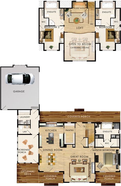 Three Bedroom Loft Floor Plans, Two Bedroom Loft Floor Plans, Beaver Homes And Cottages, Beaver Homes, Loft Floor Plans, Huge Bedrooms, Office Floor Plan, Loft Office, House Plans One Story