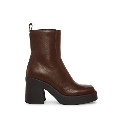 HOPE Brown Leather Platform Bootie | Women's Square Toe Ankle Boots – Steve Madden Brown Platform Boots, Brown Block Heels, Madden Boots, Steve Madden Store, Platform Block Heels, Block Heel Boots, Chunky Block Heels, Platform Heel, Fashion Board