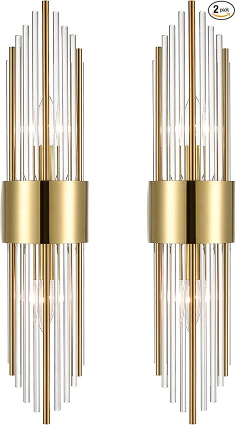 SHAWNKEY 2-Light Modern Brushed Titanium Gold Wall Sconce with Clear Glass Crystal Luxury Wall Light Fixtures for Bedroom Living Room Bathroom Vanity Mirror Light Fixtures Set of 2 - - Amazon.com Light Fixtures For Bedroom, Luxury Wall Lights, Texture Metal, Wall Scones, Modern Luxury Bedroom, Crystal Wall Sconces, Budget Bedroom, Wall Lights Bedroom, Mirror Light