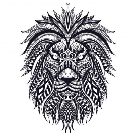 Discover thousands of Premium vectors availables in AI and EPS formats. Download whatever, cancel whenever. Stammestattoo Designs, Tato Maori, Geometric Lion Tattoo, Lion Art Tattoo, Leo Tattoo Designs, Lion Mandala, Lion Tattoo Sleeves, Geometric Lion, Lion Vector