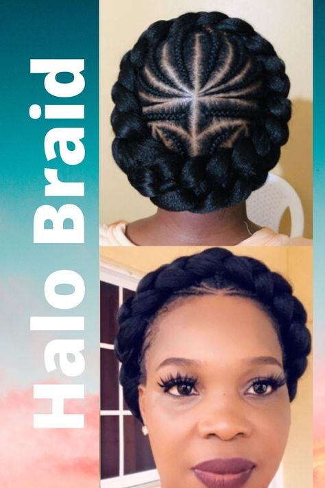 Halo Braid With Cornrows, Braid Halo Crowns, Halo Cornrow Hairstyles, Braided Halo Hairstyles For Black Women, Halo Hairstyles For Black Women, Crown Braids For Black Women, Halo Braids For Black Women, Halo Braid With Weave, Halo Braid Natural Hair